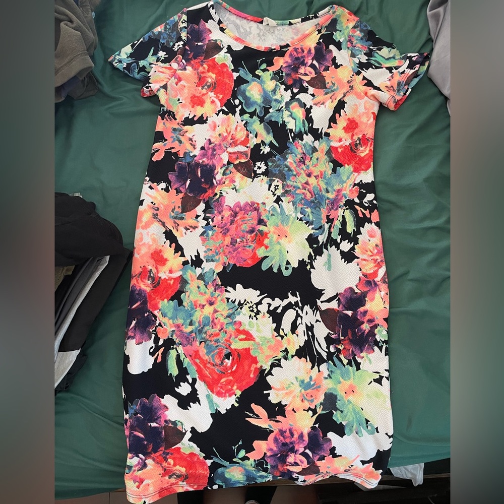 PinkBlush Navy Neon Floral Print Fitted Maternity Dress